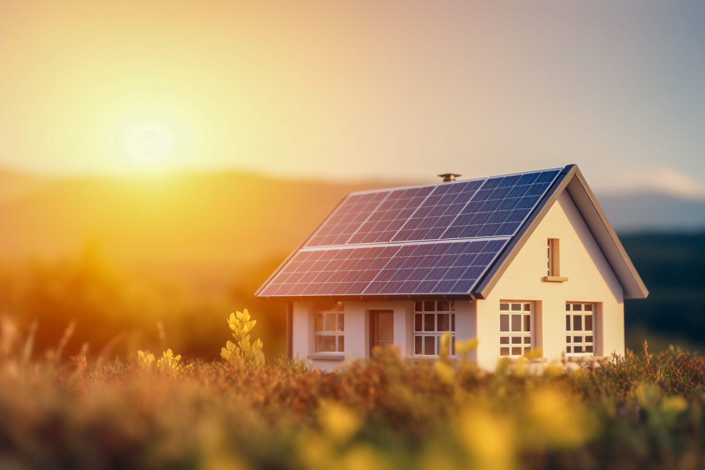 miniature-house-with-solar-panels-on-roof-at-sunset-concept-of-renewable-energy-and-alternative-energy-ideas-generative-ai-illustration